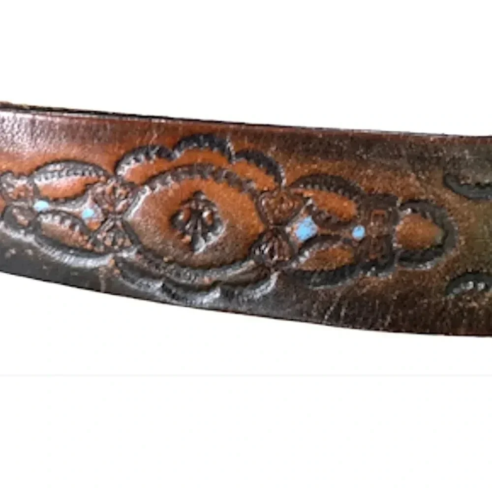 C & J Vintage leather belt TEXAS Lone Star State buckle Made in USA Western